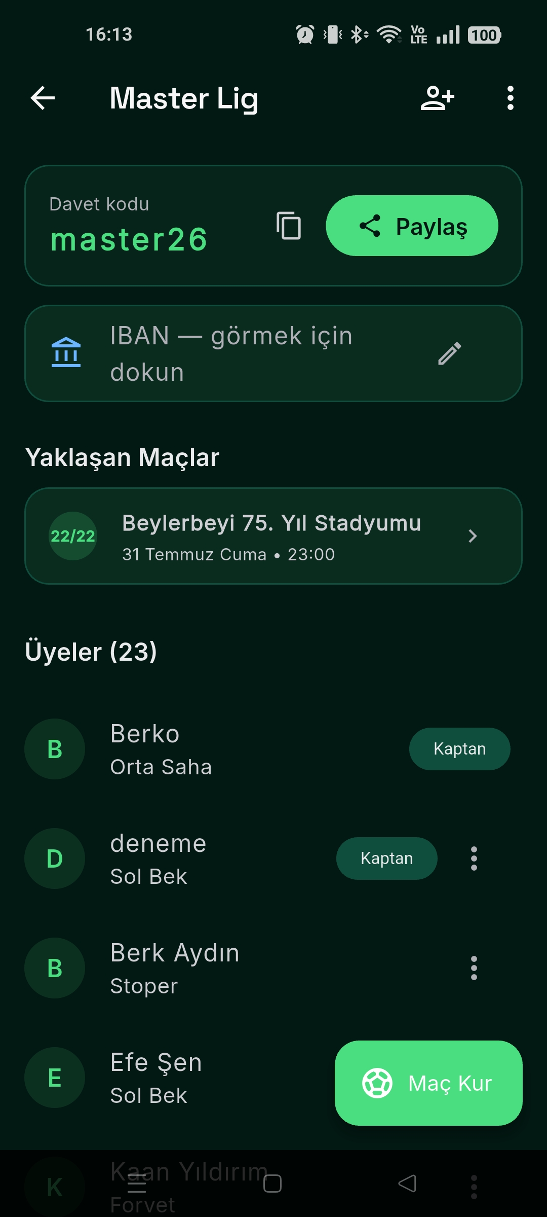 Grup detayı — üyeler ve maçlar