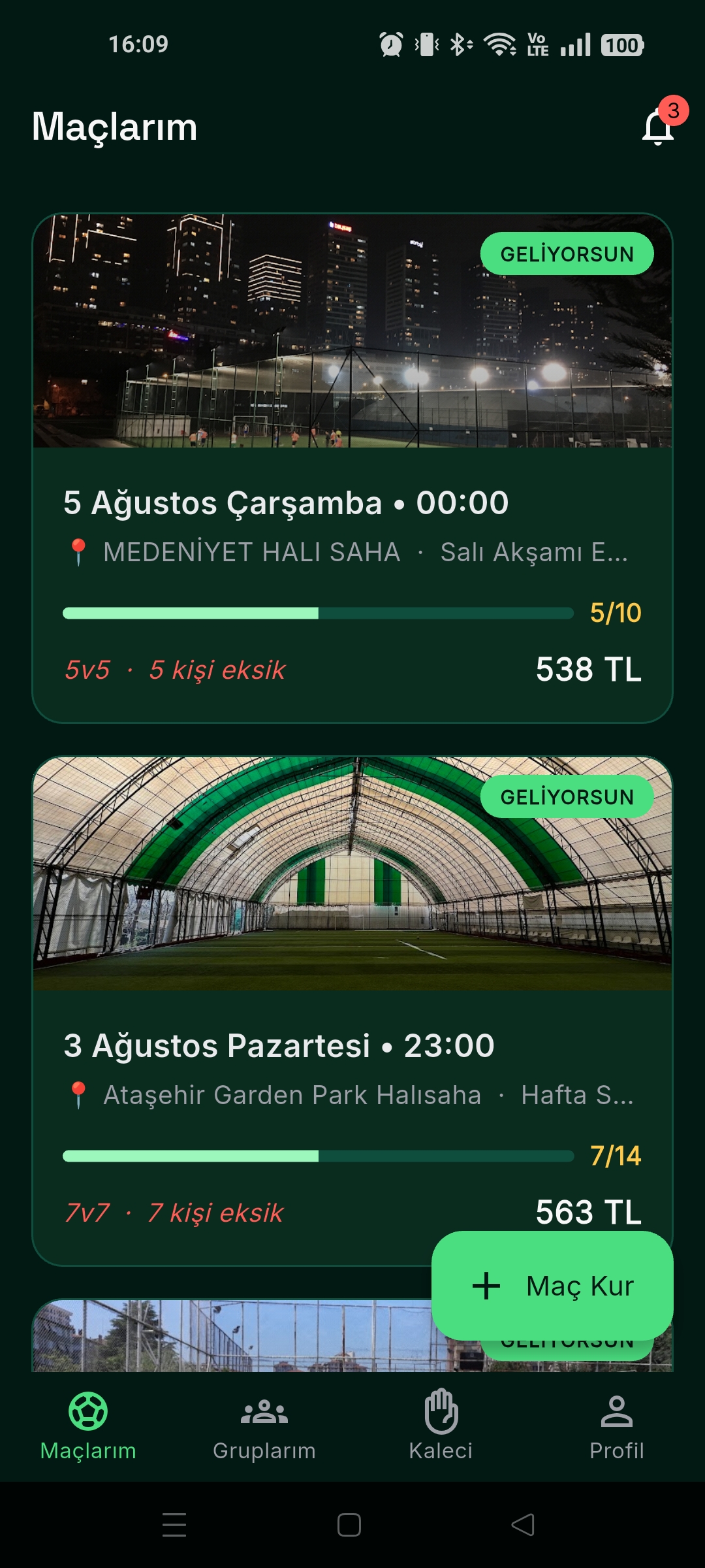Kadro Tamam ana sayfa — yaklaşan halısaha maçları