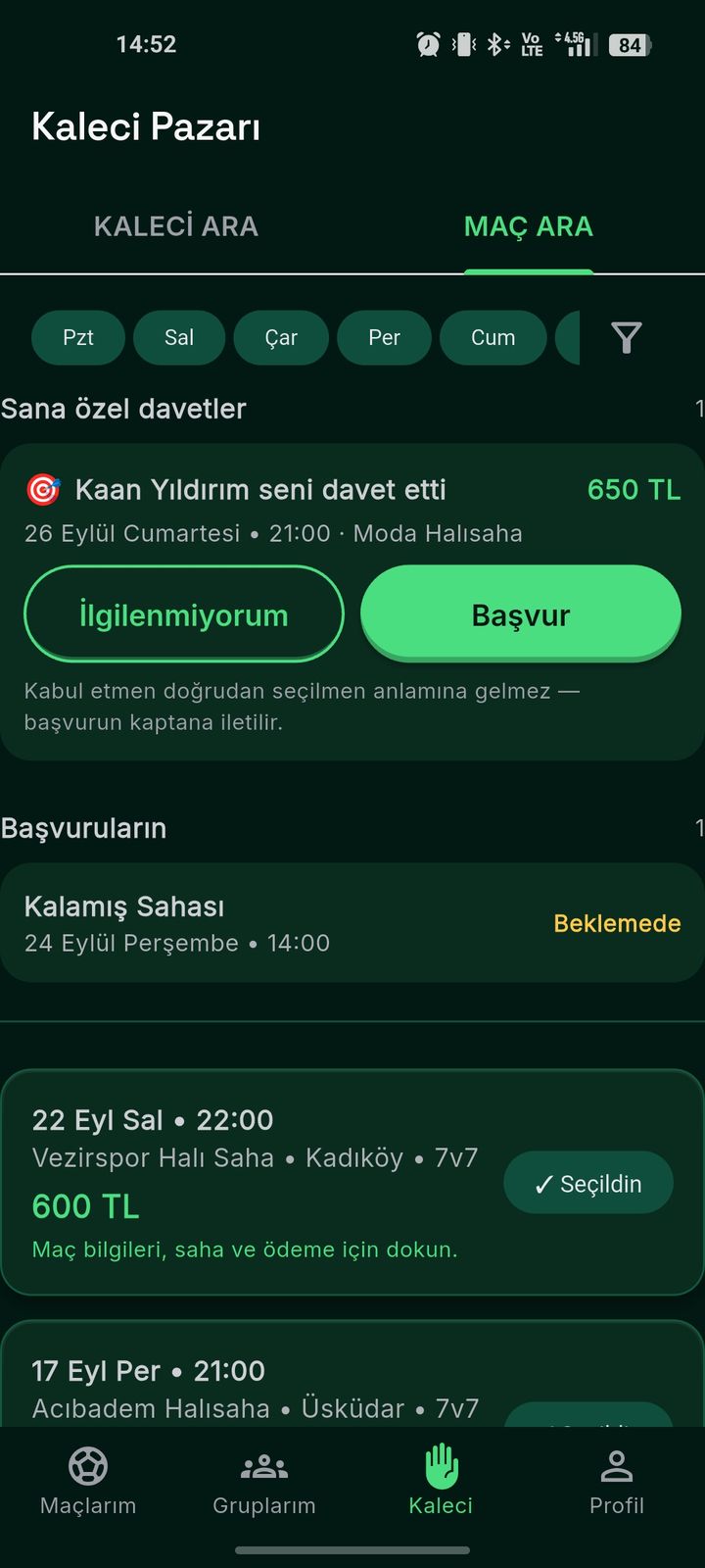 Kaleci pazarı — bölgendeki kaleci ilanları ve davetler